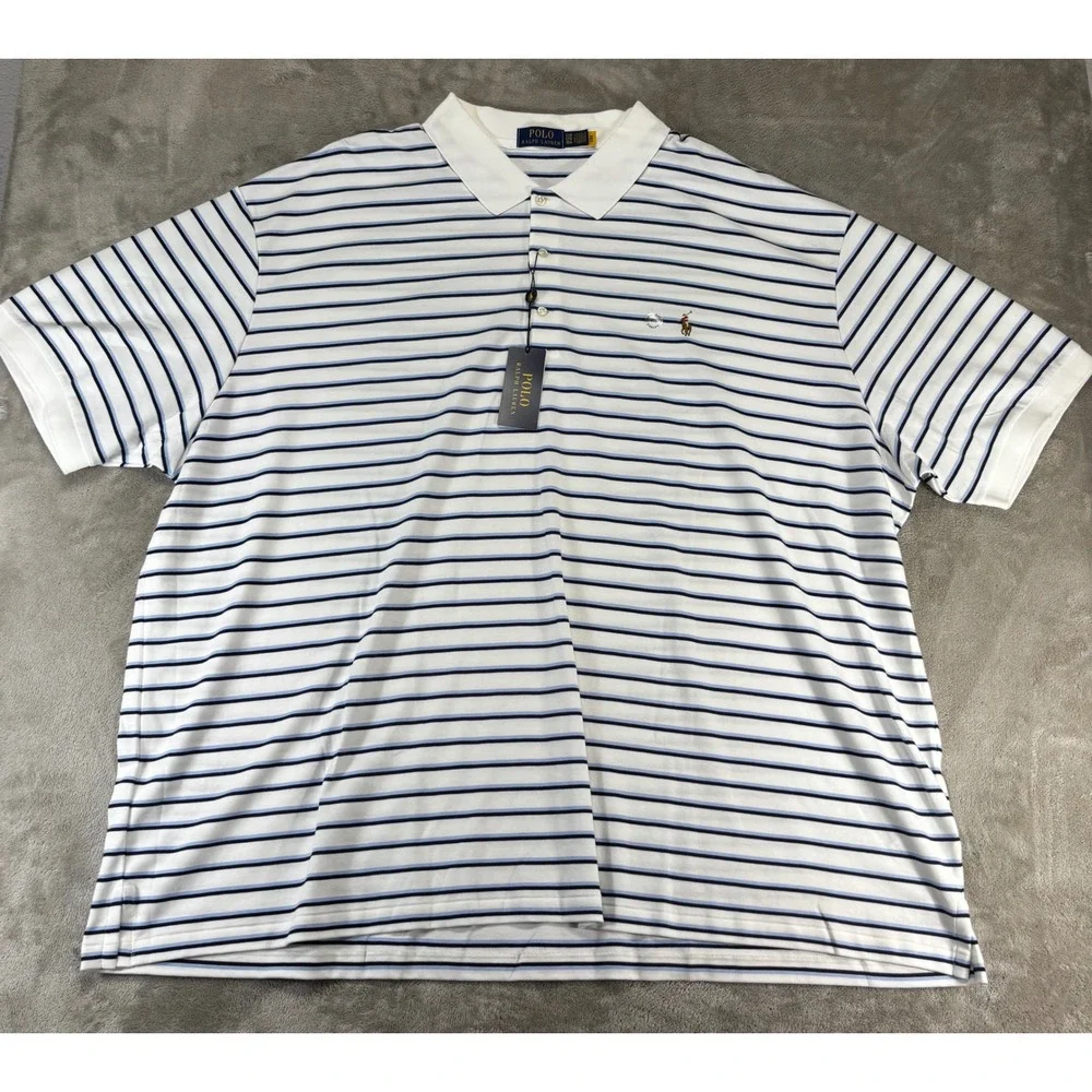 Polo Ralph Lauren Polo Shirt Mens 5XB White Striped NEW Short Sleeve M Classics